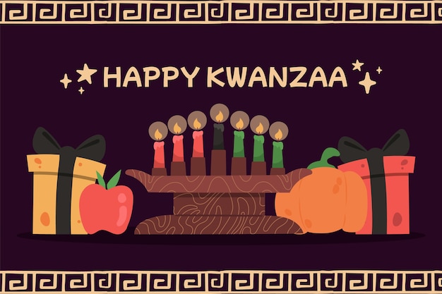 Kostenloser Vektor handgezeichneter flacher kwanzaa-hintergrund