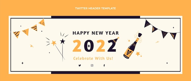 Kostenloser Vektor handgezeichneter flacher neujahrs-twitter-header