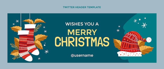 Handgezeichneter flacher Weihnachtstwitter-Header