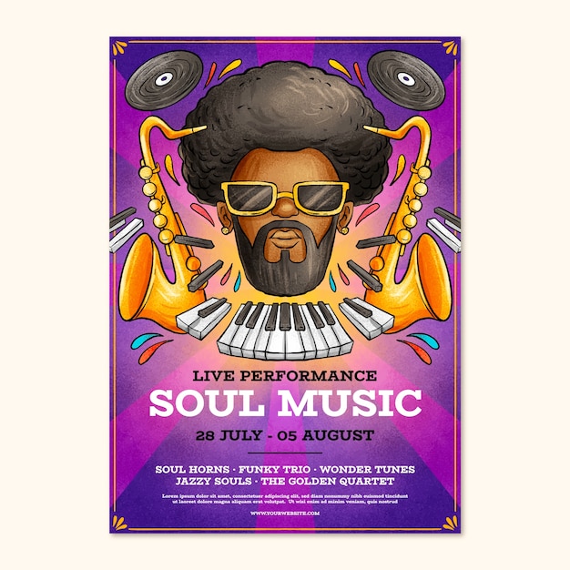 Handgezeichneter flyer funk und soulmusik