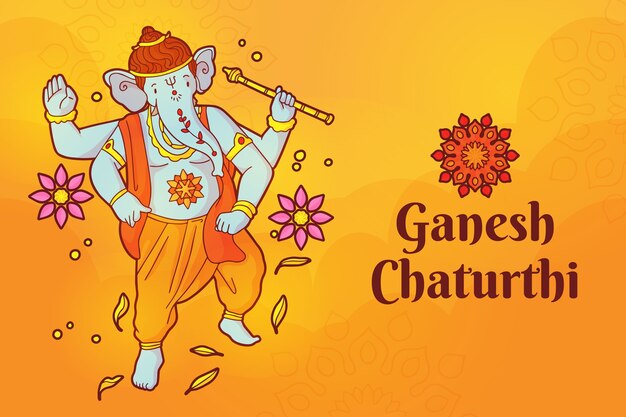 Handgezeichneter Ganesh-Chaturthi-Hintergrund mit Elefanten