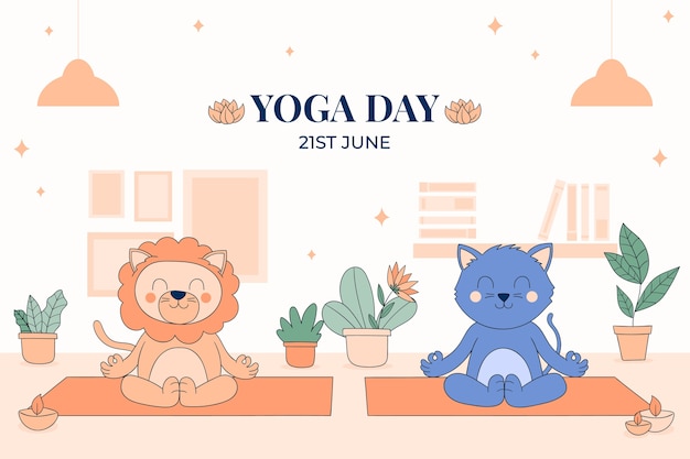 Handgezeichneter Hintergrund für die Feier des internationalen Yoga-Tages