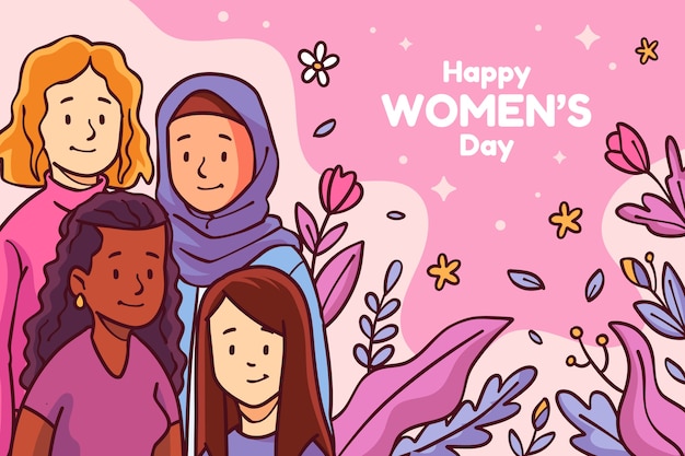 Handgezeichneter hintergrund zum internationalen frauentag