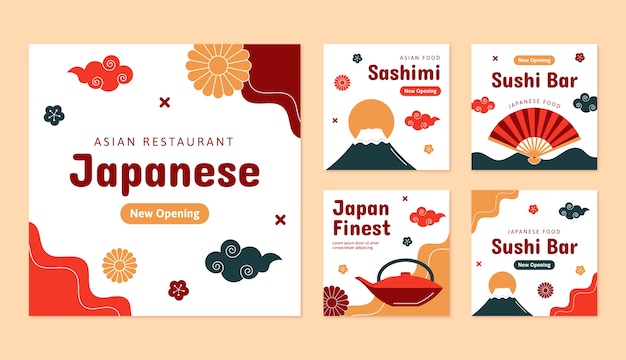Handgezeichneter instagram-post für japanische restaurants