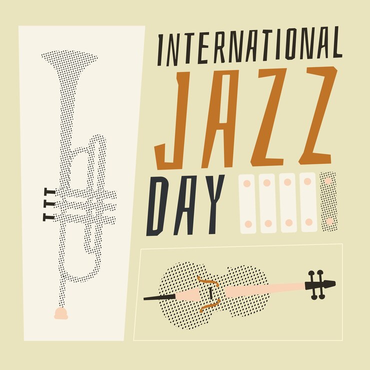Kostenlose Vektor handgezeichneter internationaler jazz-tag