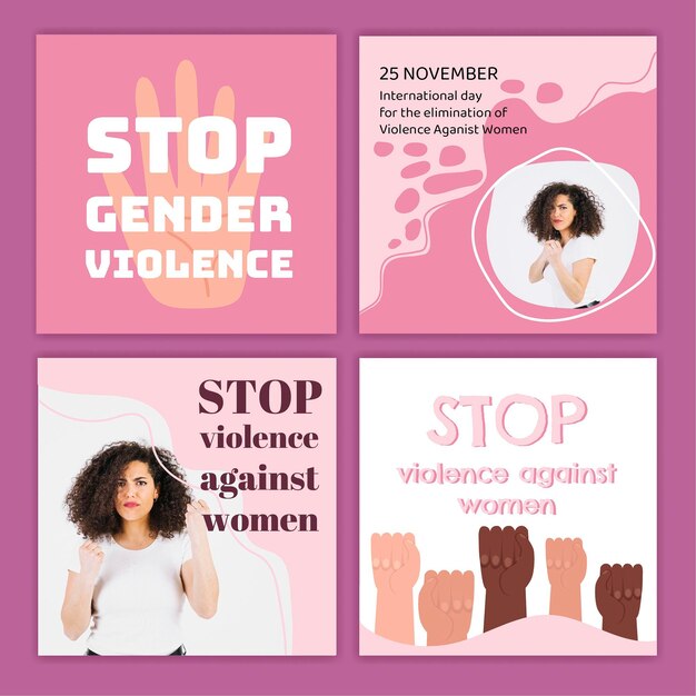 Handgezeichneter internationaler Tag zur Beseitigung von Gewalt gegen Frauen Instagram-Posts-Sammlung