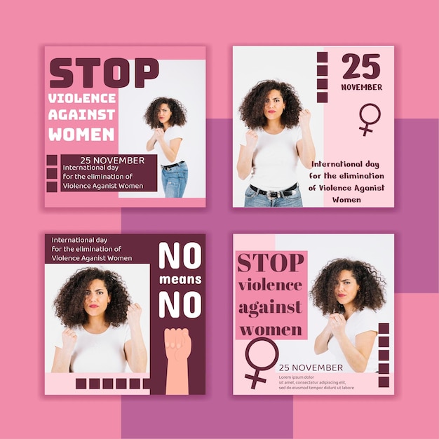 Handgezeichneter internationaler Tag zur Beseitigung von Gewalt gegen Frauen Instagram-Posts-Sammlung