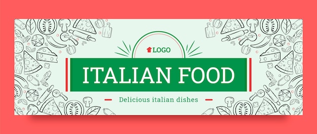 Kostenloser Vektor handgezeichneter italienischer restaurant-twitter-header