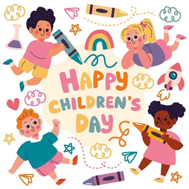 Handgezeichneter Kindertag und Zeichnungen