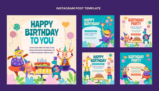 Handgezeichneter kindlicher Instagram-Post zum Geburtstag