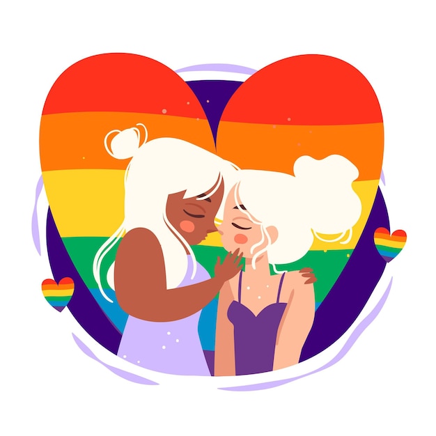 Handgezeichneter liebevoller lesbischer kuss