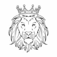 Kostenloser Vektor handgezeichneter löwe mit kronen-umrissillustration