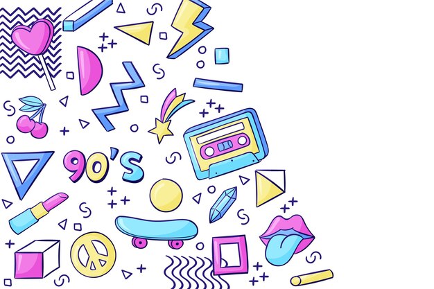 Handgezeichneter nostalgischer Hintergrund der 90er Jahre