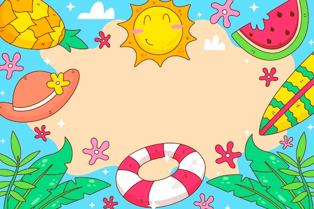 Handgezeichneter Sommerhintergrund mit Elementen