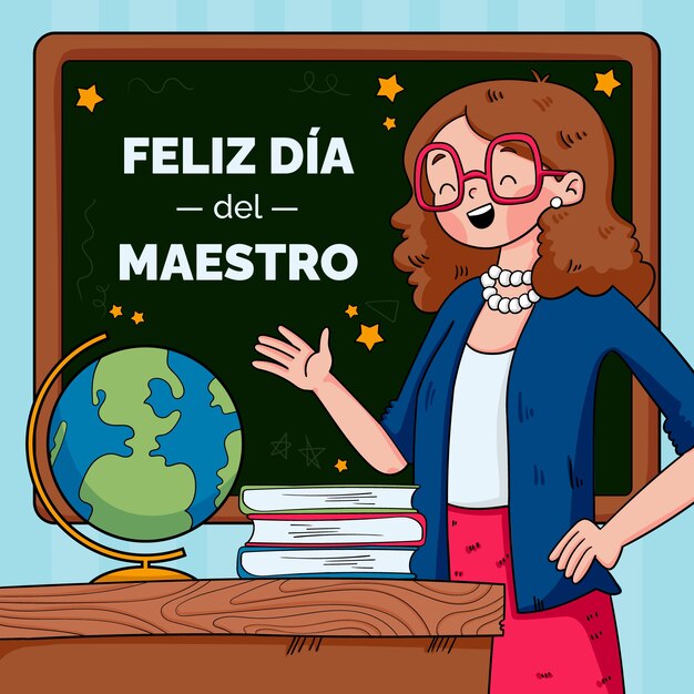 Handgezeichneter Tag des Lehrers in spanischer Illustration