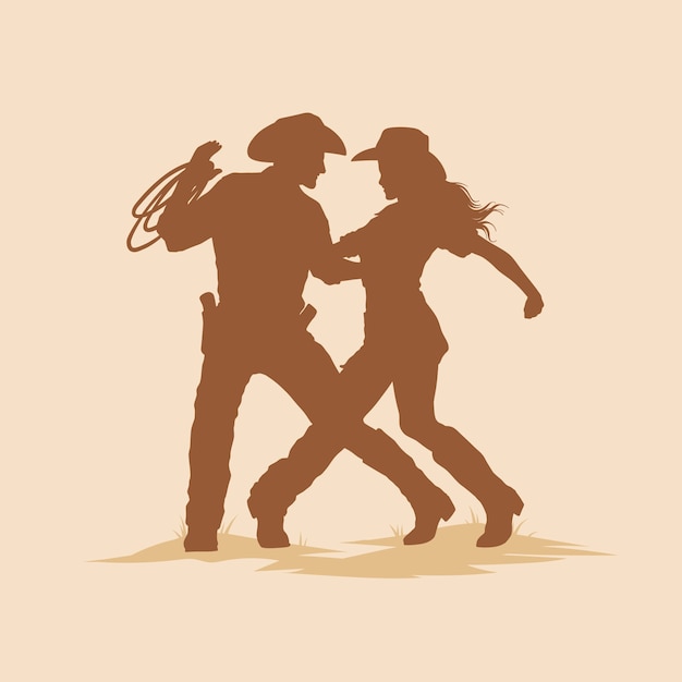 Kostenloser Vektor handgezeichneter tanzender cowboy-silhouette