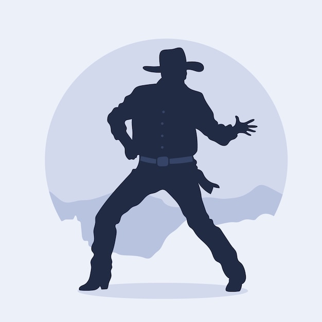 Kostenloser Vektor handgezeichneter tanzender cowboy-silhouette