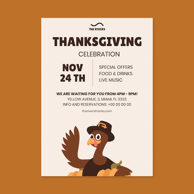 Handgezeichneter thanksgiving-feier-flyer