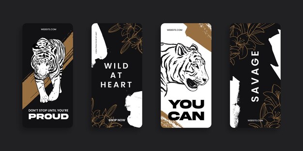 Handgezeichneter Tiger mit Schriftzug Instagram Story Collection