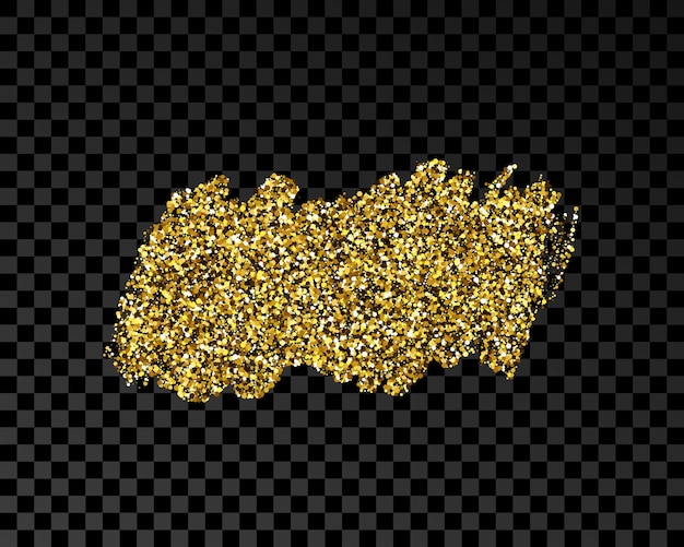 Handgezeichneter tintenfleck in goldglitter. goldtintenfleck mit funkeln einzeln auf dunklem transparentem hintergrund. vektor-illustration