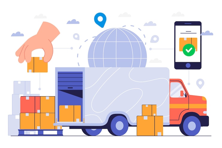 Kostenlose Vektor handgezeichneter transportwagen mit telefon