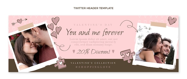 Kostenloser Vektor handgezeichneter valentinstag-twitter-header