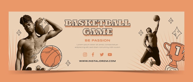 Kostenloser Vektor handgezeichneter vintage-basketball-twitter-header