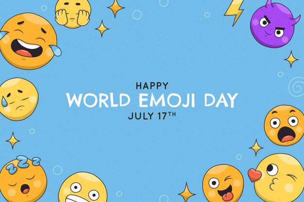 Handgezeichneter Welt-Emoji-Tageshintergrund mit Emoticons