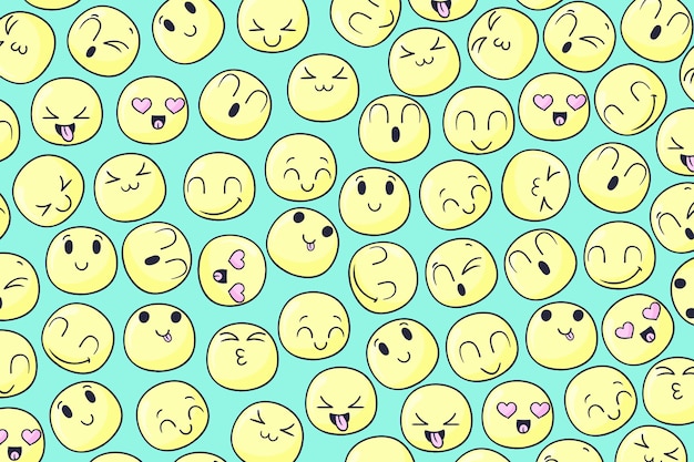 Handgezeichneter welt-emoji-tageshintergrund mit emoticons