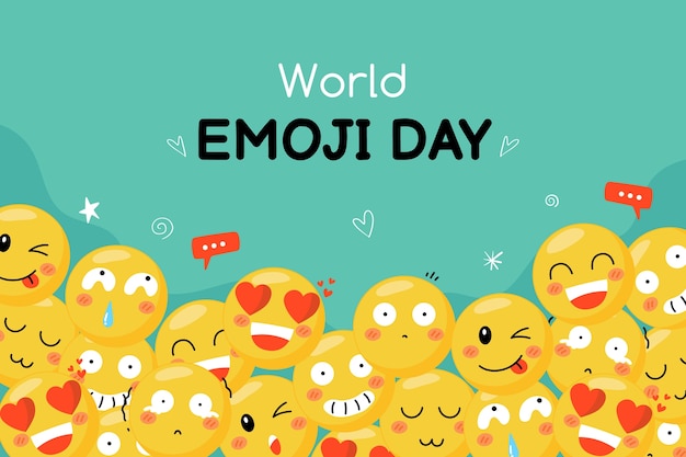 Handgezeichneter Welt-Emoji-Tageshintergrund mit Emoticons