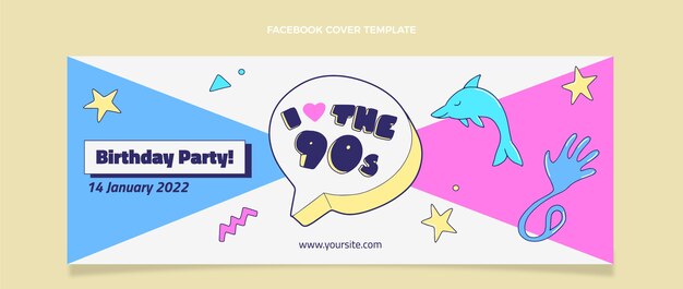 Handgezeichnetes 90er Jahre nostalgisches Geburtstags-Facebook-Cover
