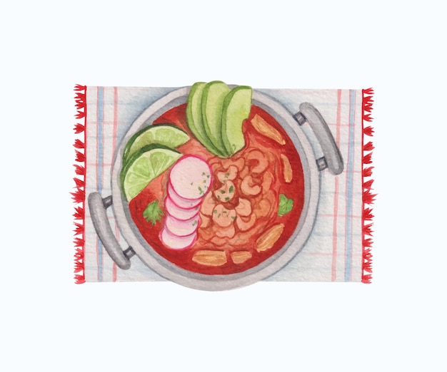 Kostenloser Vektor handgezeichnetes aquarell lateinamerikanisches essen pozole