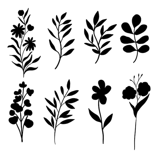 Handgezeichnetes Blumen-Silhouette-Set