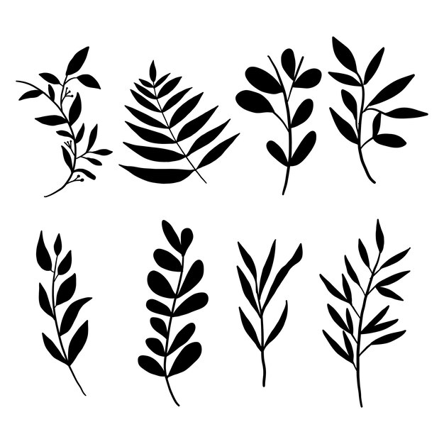 Handgezeichnetes Blumen-Silhouette-Set