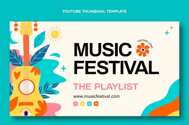 Kostenloser Vektor handgezeichnetes buntes musikfestival youtube thumbnail