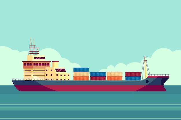 Handgezeichnetes Containerschiff auf Seeillustration