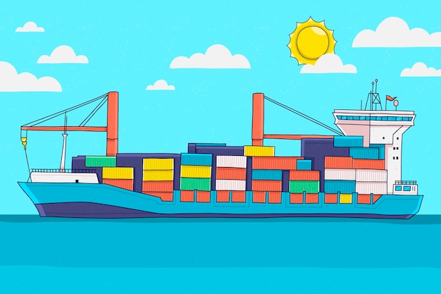 Handgezeichnetes Containerschiff