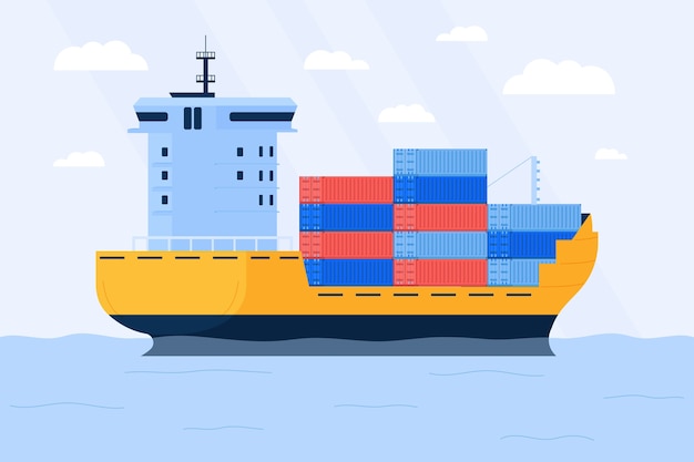 Kostenloser Vektor handgezeichnetes containerschiff