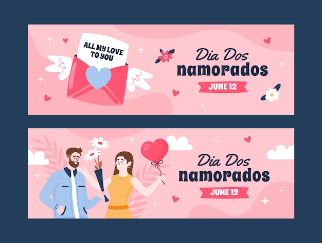 Handgezeichnetes Dia dos Namorados-Banner