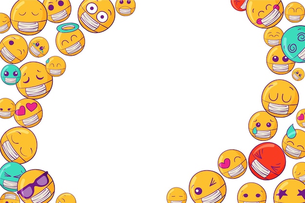 Handgezeichnetes Emoji mit Gesichtsmaskenhintergrund
