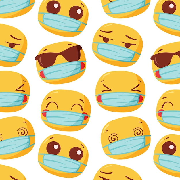 Handgezeichnetes emoji mit gesichtsmaskenmuster