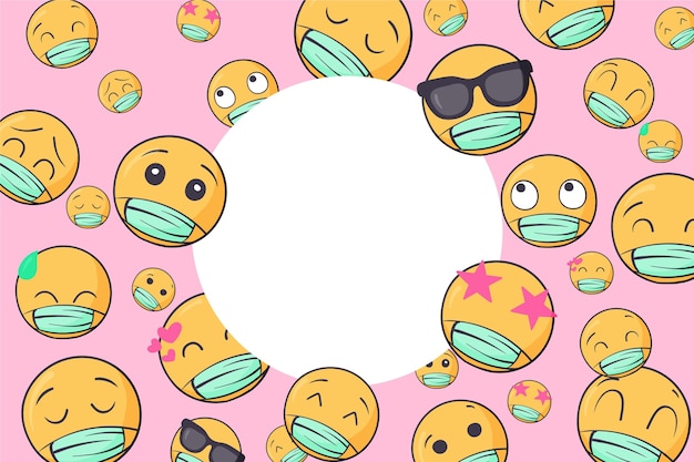 Kostenloser Vektor handgezeichnetes emoji mit gesichtsmaskentapete