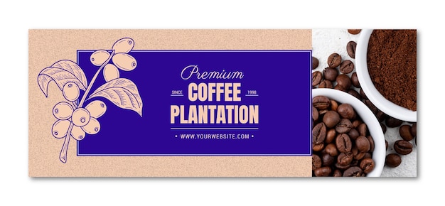 Kostenloser Vektor handgezeichnetes facebook-cover der kaffeeplantage