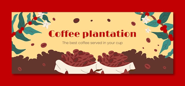 Kostenloser Vektor handgezeichnetes facebook-cover der kaffeeplantage