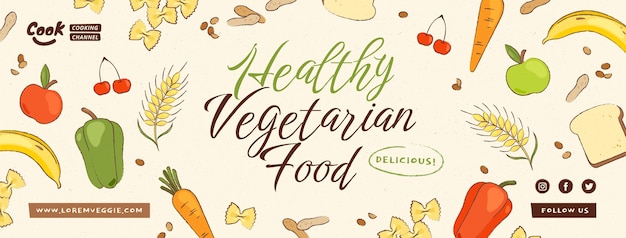 Handgezeichnetes facebook-cover für vegetarisches essen