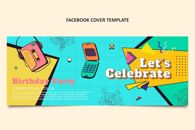 Kostenloser Vektor handgezeichnetes facebook-cover zum geburtstag der 90er jahre