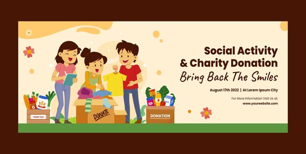 Handgezeichnetes flaches Charity-Event-Facebook-Cover