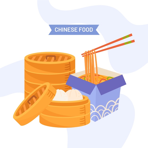 Kostenloser Vektor handgezeichnetes flaches design chinesisches essen