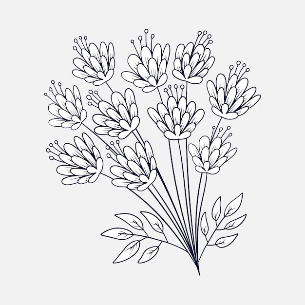 Handgezeichnetes flaches Design einfacher Blumenumriss