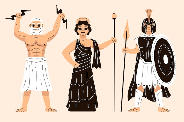 Kostenloser Vektor handgezeichnetes flaches design griechische mythologie charaktersammlung